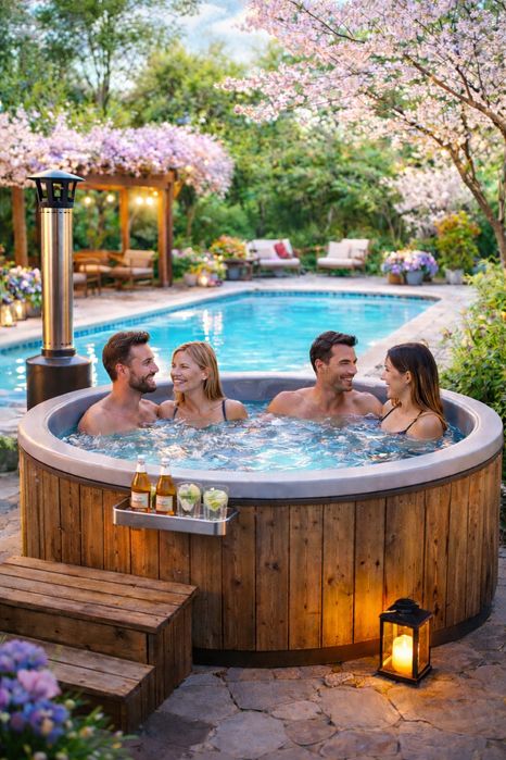 BALIA ogrodowa PREMIUM, ruska bania, Spa, jacuzzi, led, piec, zestaw