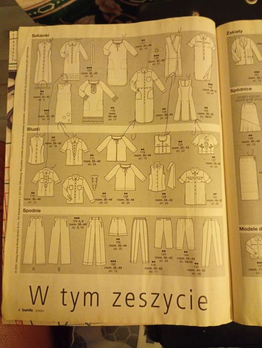 Burda nr. 3 rok 2001, wykroje kompletne
