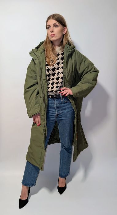 Khaki kurtka damska Bonprix r. 46 | długa, ciepła, pikowana | zimowy