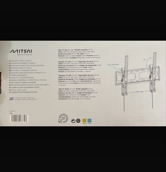 Suporte ajustável “ Mitsai “ TV Led 32 “ 60” aço preto (suporta 40 Kg)