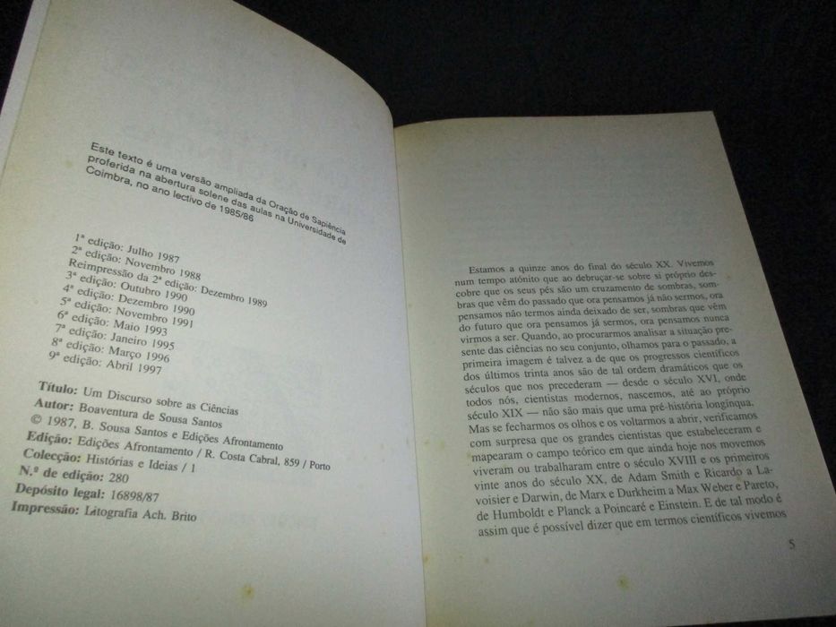 Livro Um Discurso Sobre as Ciências Boaventura de Sousa Santos