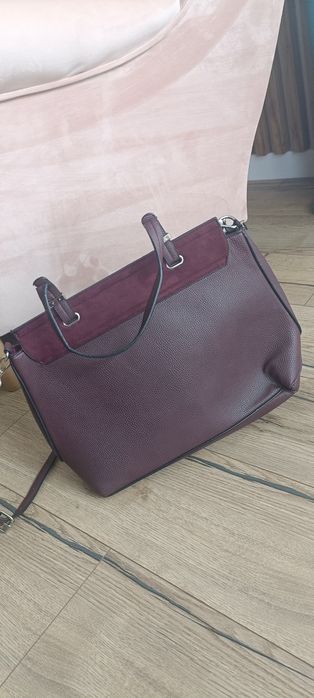 Torebka bordowa New Look A4 welur wisniowa listonoszka