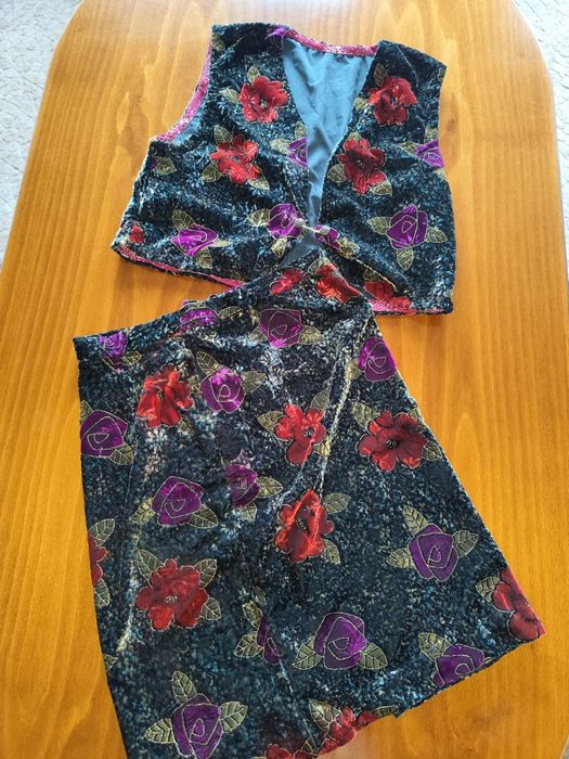 Komplet damski vintage prl z aksamitu spódnica i kamizelka