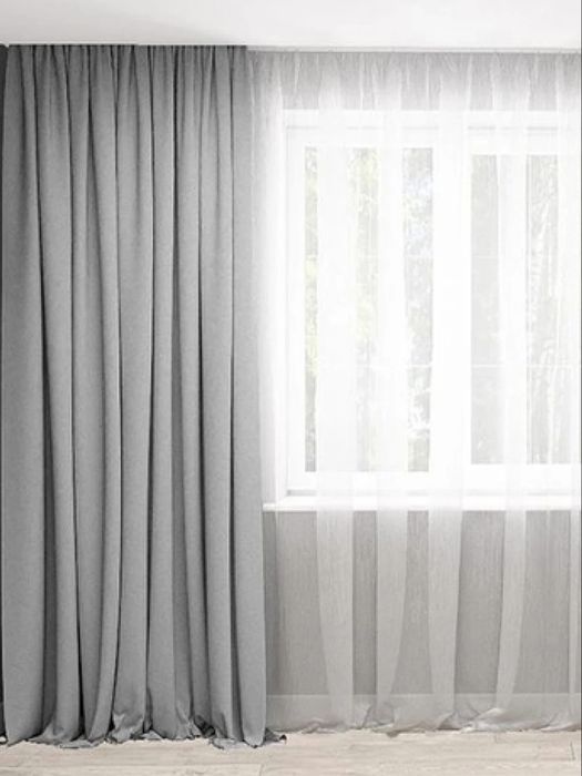 Готовий комплект з 2х сірих штор, мікровелюр