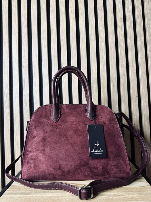 Nowa zamszowa torebka damska burgund bordowa kuferek