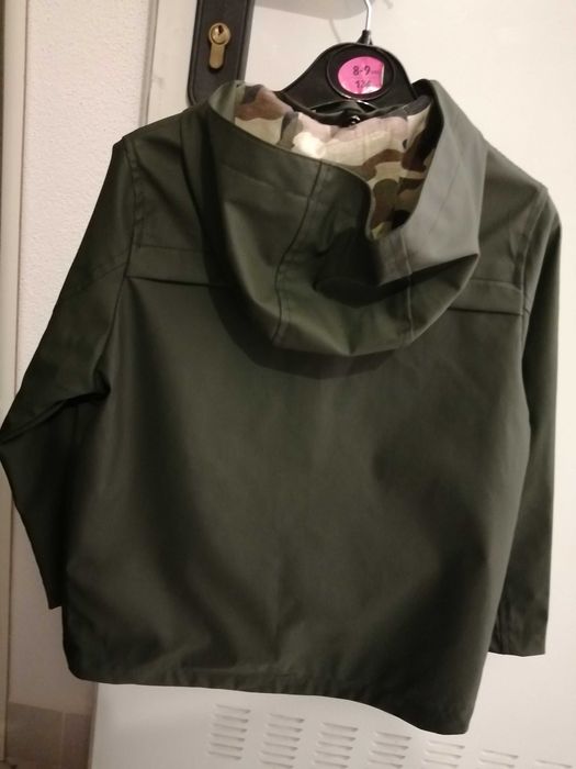 Parka menino, impermeável à chuva, forro interior, verde tropa, 7 anos