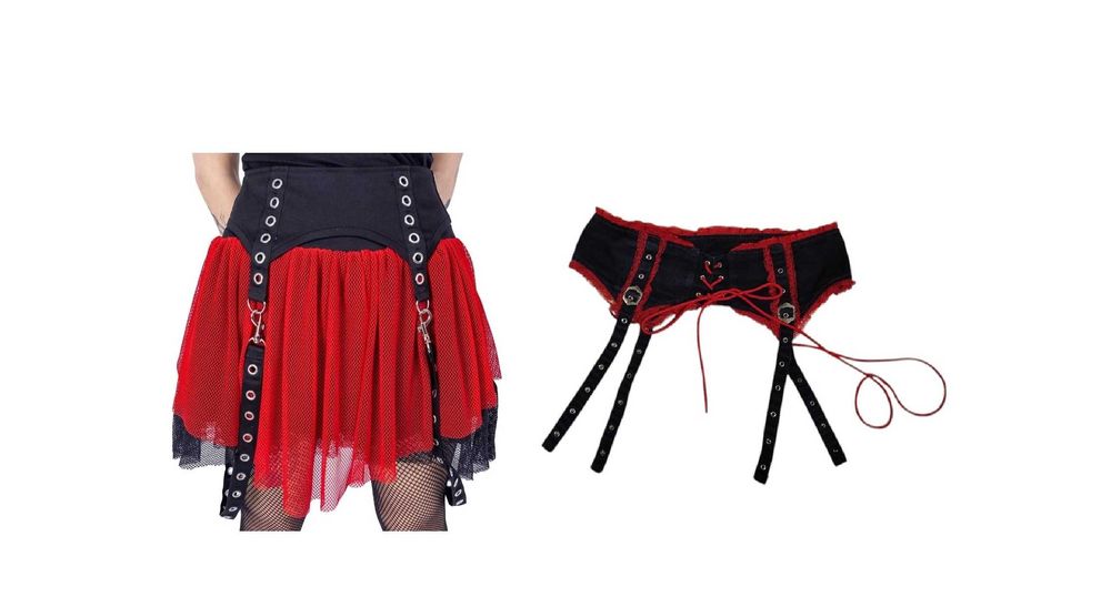 Пояс для чулок черно-красный Poizen