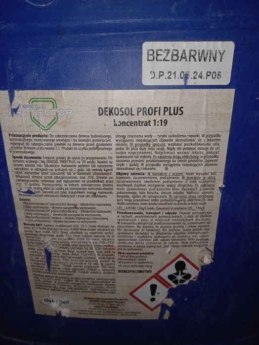 Impregnat przemysłowy, koncentrat, do drewna Dekosol Profi Plus, 20 kg