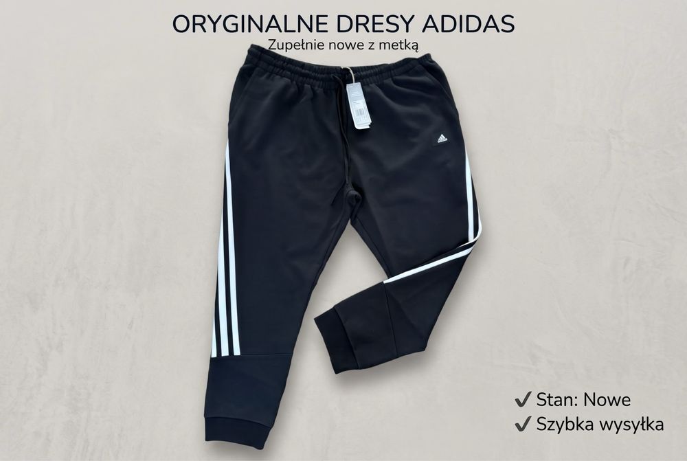 Duże Męskie Spodnie Dresowe Adidas • 2XL • Czarne nowe z metką XXL • Szybka Wysyłka!