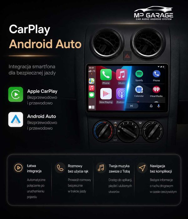 Radio Android Nissan Qashqai J10 4G LTE CarPlay AA Qled Montaż