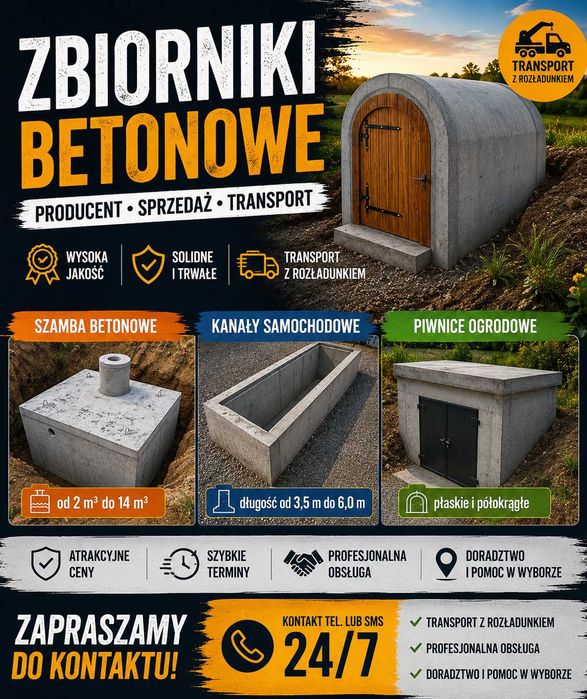 KANAŁ zbiornik do warsztatu KANAŁY 3,5-6,0m SZAMBO szamba betonowe piwnica ziemianki