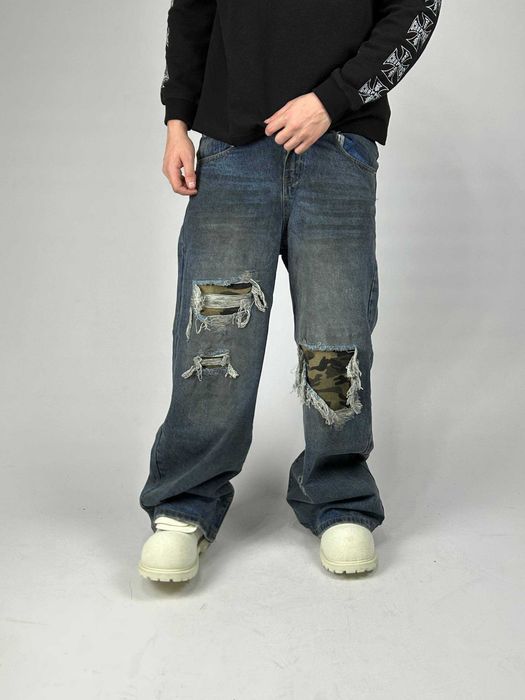 Джинси сині baggy faded jeans archive distressed джинсы синие камо