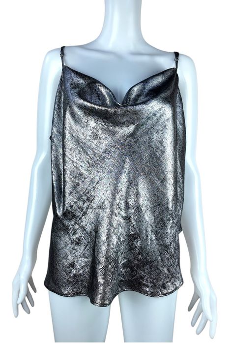 River Island Silver Metallic Satin Cami Top UK 22 Eur 48