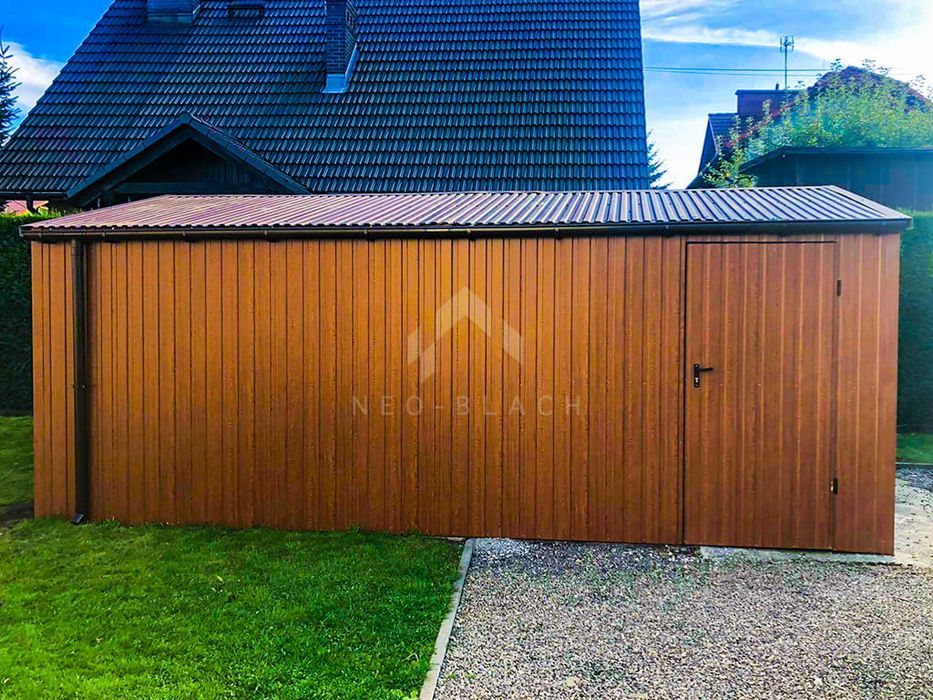 Garaż Blaszany 4X6M - Brama Drzwi Złoty Dąb Rynny Dwuspadowy Nb115