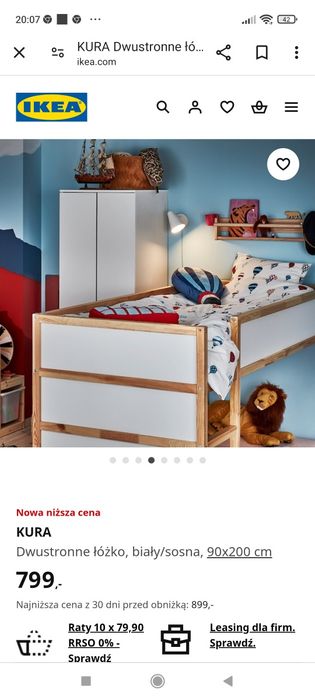 Dwustronne łóżko z materacem  biały/sosna z IKEA 90x200 cm