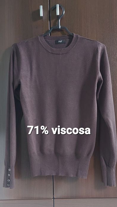 Brązowy sweter F&F z guzikami na rękawach | 71% Wiskoza | Rozmiar 8 (S