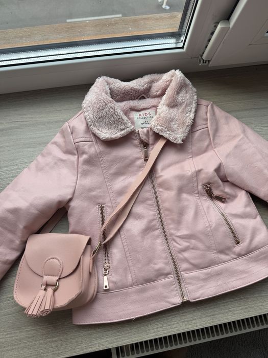 Рожева шкіряна куртка з утепленням 104-110
