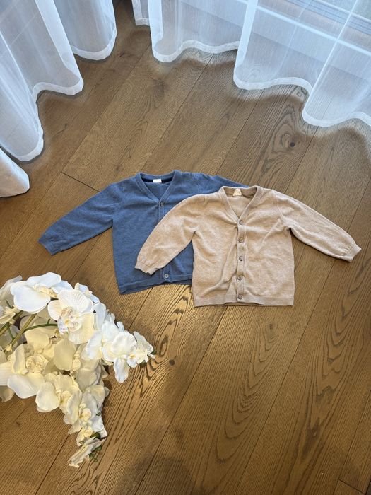 Sweterek H&M 86 zapinany na guziki bawełna beżowy brązowy niebieski