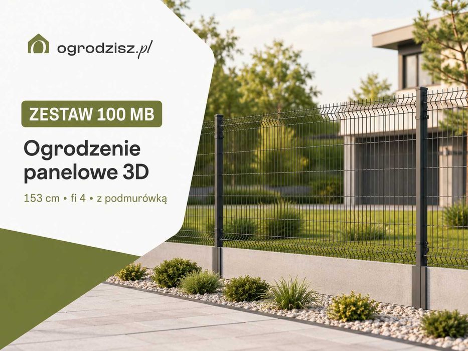 Ogrodzenie panelowe 3D zestaw 100 mb. 153 cm fi4 + Podmurówka