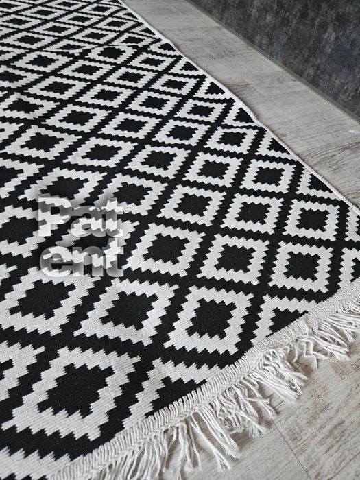 Dywan chodnik 80x150 boho etno wzór romby z frędzlami do salonu