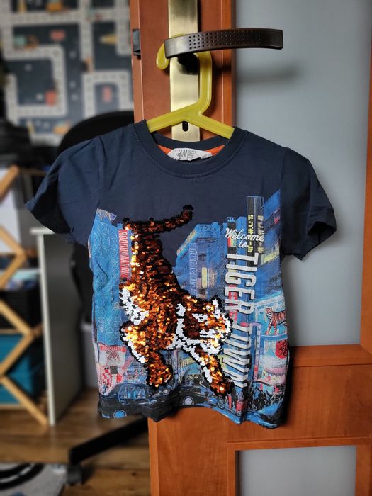 T-shirt chłopięcy cekiny tygrys H&M rozmiar 104
