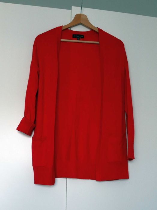 Dłuższy lekki sweter kardigan, czerwony, F&F rozmiar 36/38