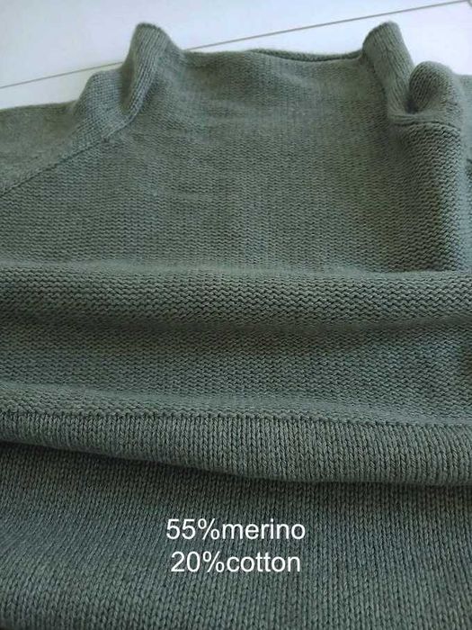 Malene Birger 55% merino bawełna golf szałwia luksusowy M L