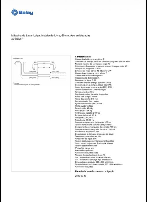 Máquina de Lavar Loiça, Instalação Livre, 60 cm, Aço antidedadas 3VS572IP