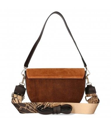 Torebka Ego półokrągła skórzana brązowa zamsz oko