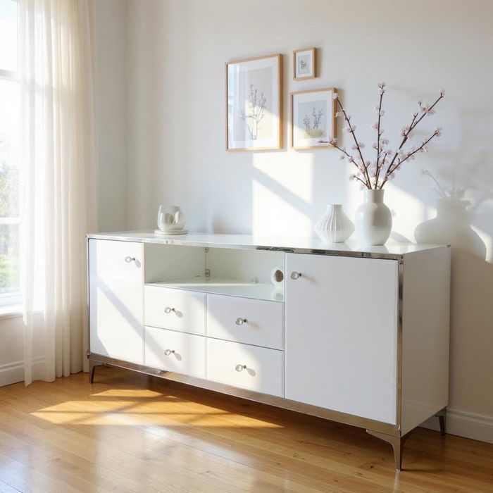 Komoda biala, lustro, lustrzana, glamour, ludwik chrom, Okazja!!!