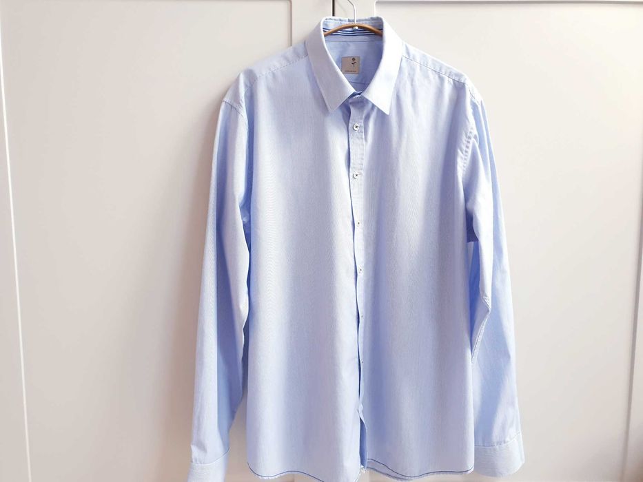 Niebieska koszula w paski Seidensticker męska XL 2XL kołnierzyk 44