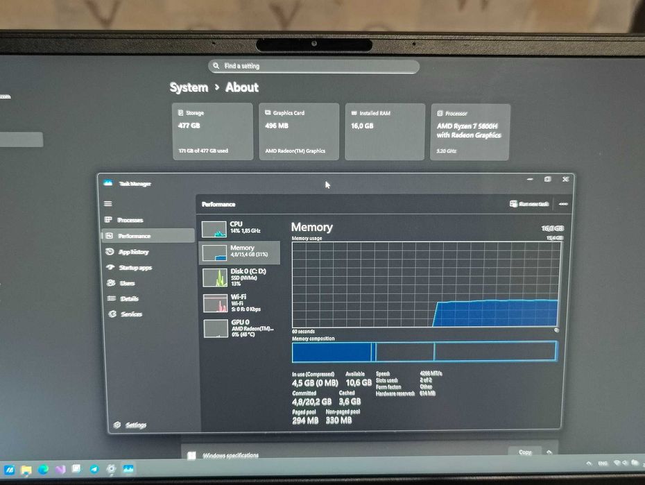 Ноутбук ASUS ZenBook 14 AMD Ryzen 7 5800H/RAM 16 ГБ/SSD 512 ГБ