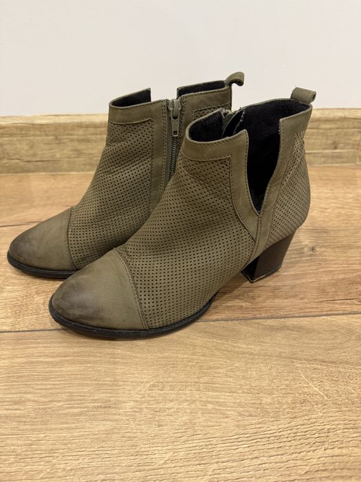 Skórzane jesienne botki na obcasie rozm. 36