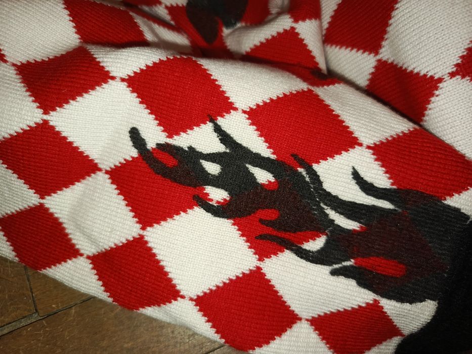 Sweter swetr kratke pepitke skull fire flame custom DIY upcycle drain
