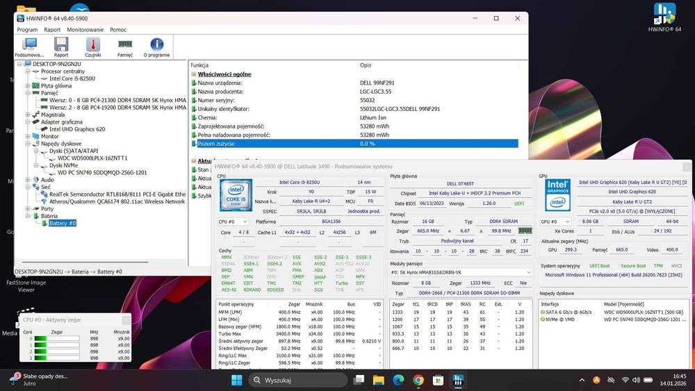 Laptop DELL Latitude 3490/14/i5-8250U-3.4GHz/16GB/SSD256+500/Win11 Pro