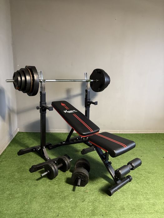 Zestaw do Ćwiczeń Siłownia Ławeczka Gryf obciążenie hantle