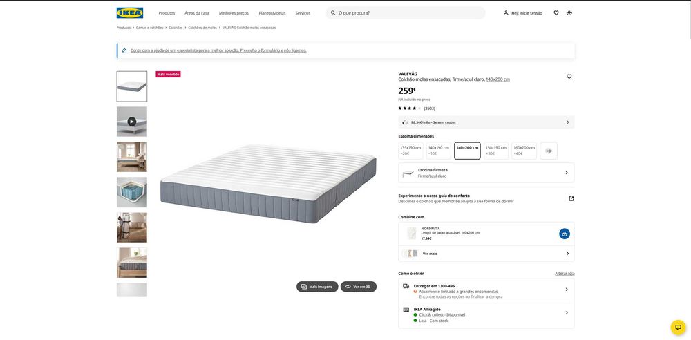 Vendo Colchão molas ensacadas IKEA - Com Pouco uso