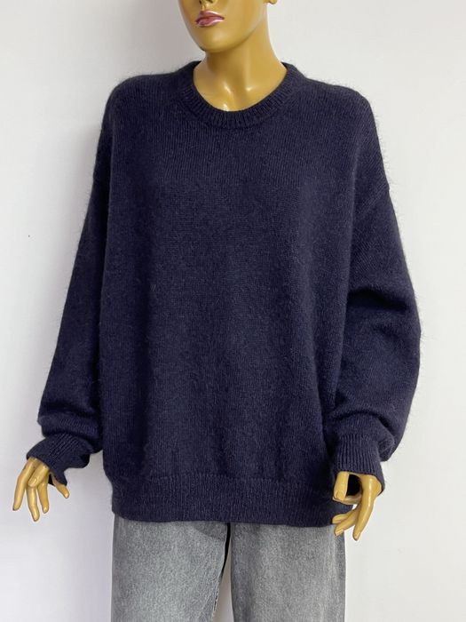 альпака вовна L XL обємний вʼязаний светр темно синій жіночий