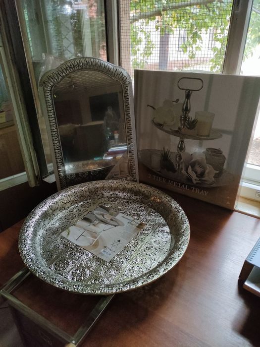 Dekoracyjny zestaw 3 częściowystolik,patera,lustro s