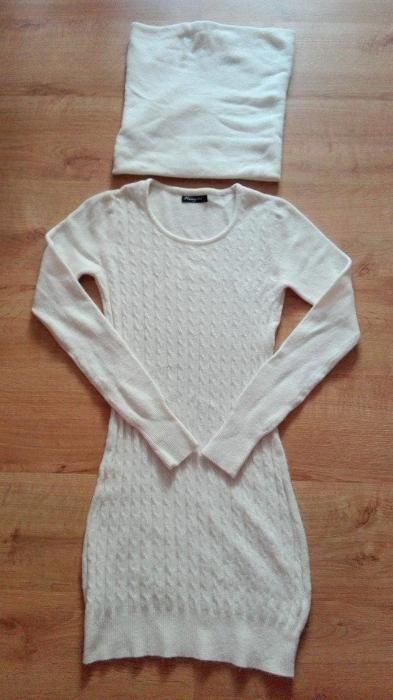sweterkowa sukienka z kominem biały L / XL