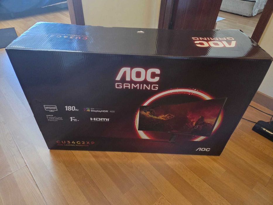 Pack Monitor Gaming Ultrawide AOC 34" 180Hz (C/ Garantia) + Braço Ewent + Caixa Original