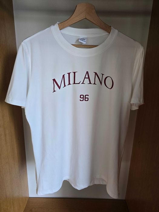 Biała Stylowa Koszulka Milano Italy - Nowa, Rozmiar M
