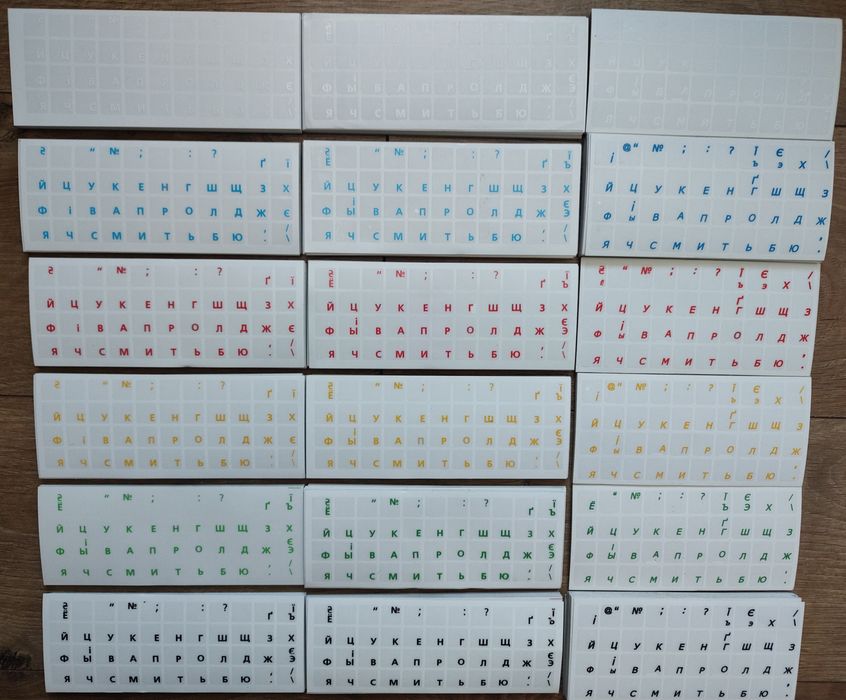 Наклейки наліпки нестираємі на клавіатуру прозорі, чор/біл/сір фон