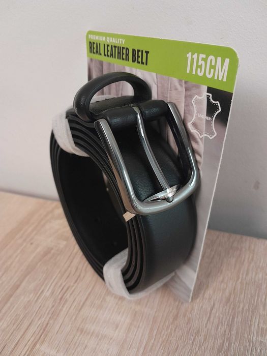 Nowy pasek PREMIUM/skóra naturalna 100%/ czarny, gładki _115/ kl. owal