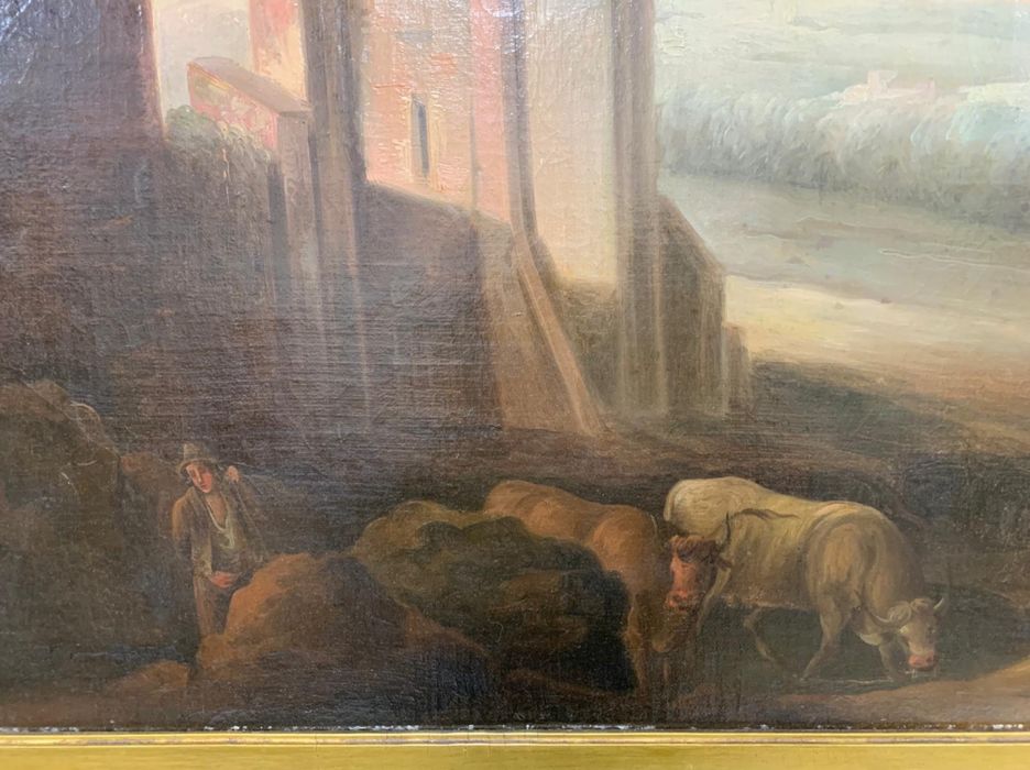 Stary Obraz Olejny 1850 r Malarstwo Francja, Duży Obraz