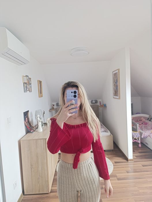 Crop top bluzka elegancka szerokie rękawy s m