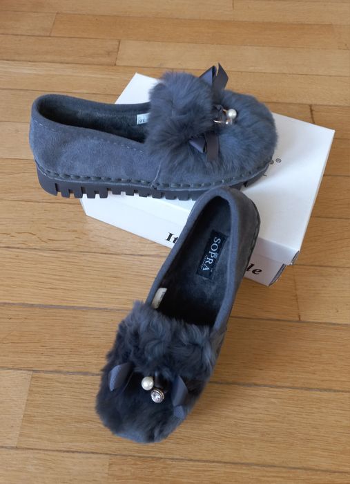 Женские автоледи SOPRA мокасины на меху, 36 размер, серые с замшей