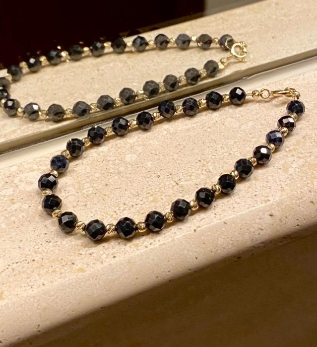 Duże szafiry 5.5mm, bransoletka z szafirów, złoto 375