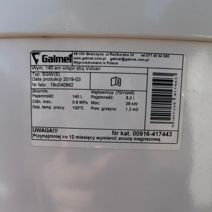 Bojler Galmet 140l 29kW