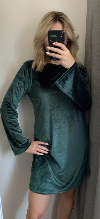 Welurowa luźna sukienka z szerokimi rękawami 40 L Monki